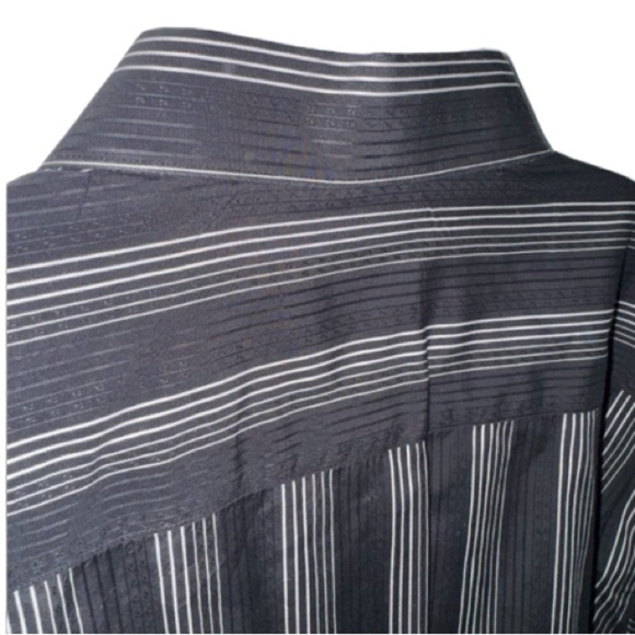 Bugatchi Uomo Black White Striped Flip Cuff Cotton Button Up Shirt XXL Pocket - Picture 4 of 11